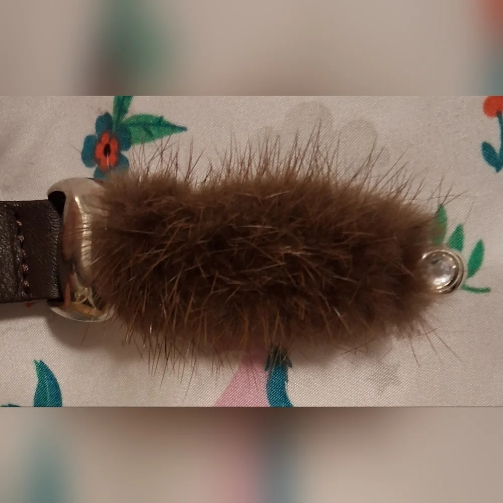 EUC RARE Vintage Garuglieri Brown Italian Calf & Mink & Crystal Luxury Belt SZ L